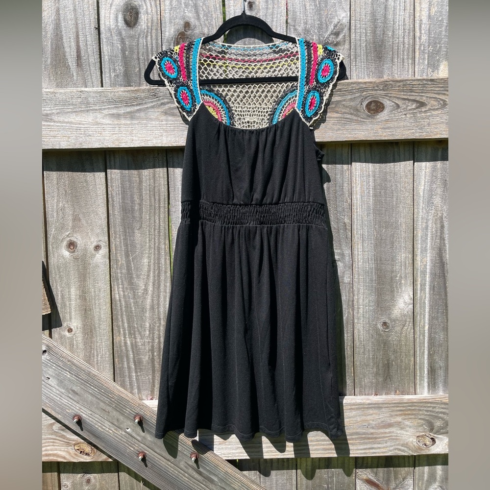 As U Wish Black Dress with Colorful Crochet Accents Size M